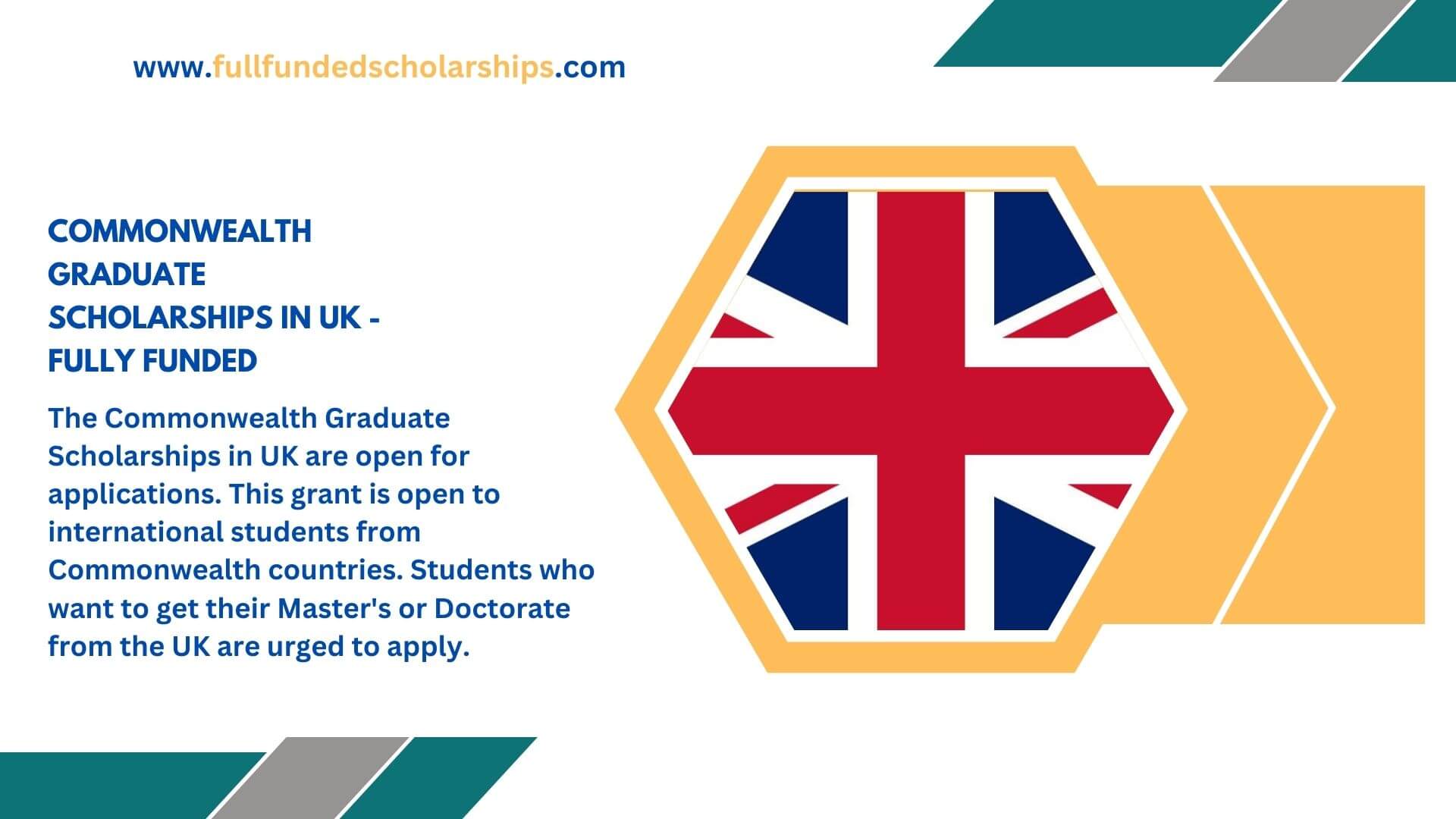 Commonwealth Graduate Scholarships in UK - Fully Funded